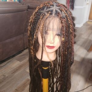 Full Lace 44 Inch Embellished Brown and Black Braided Wig